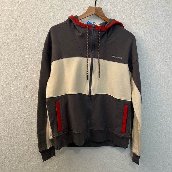 NWT Columbia Zip Up Gray Cream Red Hoodie with Logo- Size XL - Picture 7 of 16